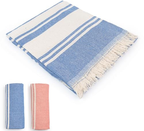 Wanapix | Toalla Playa Grande | Fouta Playa XXL | Manta para Picnic | Toalla Piscina/Pareo Grande | Beach Towel | 170x125 cm - Azul