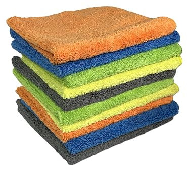 Microfiber cleaning towel, highly absorbent (20% polymide), Multicolor, Pack of 10, Large size 40 * 40cm for cars, kitchen, surfaces, mirrors.