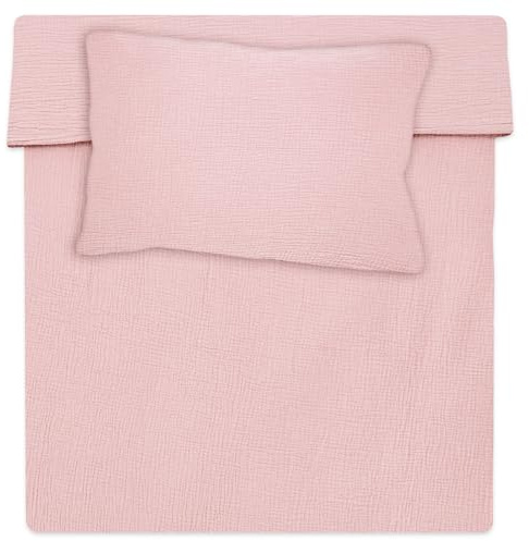 Baby Muslin Sängkläder 90x120 cm Barnsängkläder – Påslakan & Örngott 60 x 40 cm med Dragkedja – Pojke Flicka Småbarn Barnrum Muslin Spjälsäng Present Oeko-Tex Puderrosa