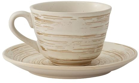 Jarsense Keramisk mugg, cappuccino kopp och fat set, 210 ml präglad spiralmugg och fat för kaffe mjölk te (beige)