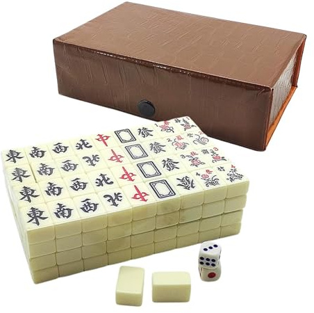 Generico Set De Mahjong | Min-i Mahjong Portatile Cinese Tessere, Gioco Cinese Tradizionale, 144 Pezzi Tessere Bianche Incise
