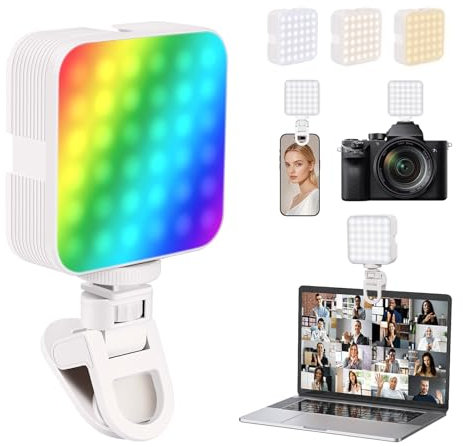 ELZO Selfie Licht mit Clip, 97 LED VideoLicht RGB Dimmbare 3000K-6500K Handylicht, Rechargeable Akkus CRI 95+,3 Lichtmodi 10 Helligkeiten 2000 mAh Kamera Licht mit Cold Shoe Mount für YouTube TikTok