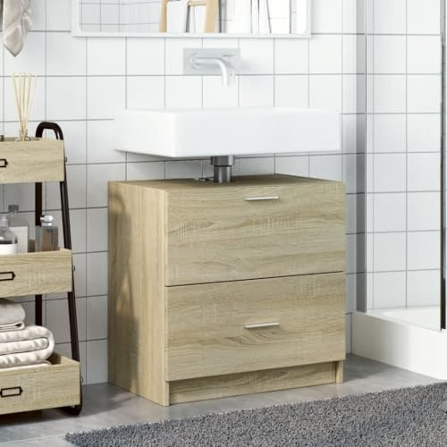 Homvdxl Bathroom Sink Cabinet, Under Sink Storage Cabinet with 2 Drawers, 59x37x59 cm, for Washbasins without Pedestal, Brown
