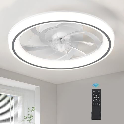 HARPER LIVING 48cm Ceiling Fan with Lights & Remote, 50W 4000LM Dimmable LED 3 Colours Ceiling Fans Lamp, 6 Speeds & Timer Ultra-Quiet Modern Fan Light for Bedroom Living Room Kitchen