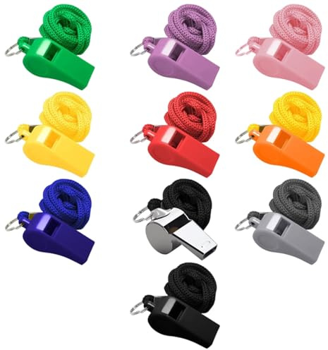 Munsesi 10Pcs Plastic Coaches Whistles with Lanyard, Loud Clear Crisp Referee Whistle, Sports Whistles, Ref Whistle for Football, Sports Teachers Emergency Survival Camping Lifeguard Whi-stles