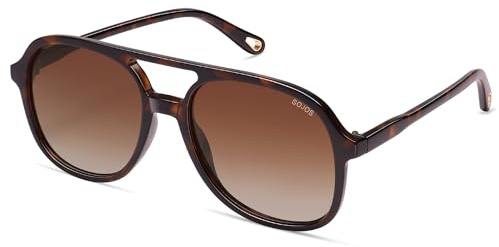 SOJOS Retro Polarized Aviator Sunglasses Womens Mens Classic 70s 80s Vintage Trendy Square Aviators SJ2174, Brown Tortoise/Gradient Brown