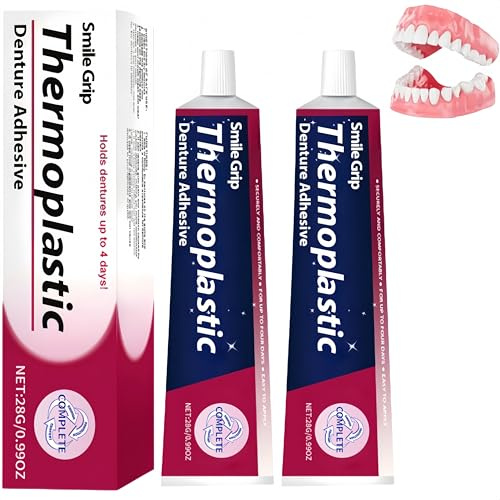 Adesivo termoplastico per protesi dentarie,adesivo per la riparazione di protesi dentarie a lunga durata,kit per la riparazione di corone dentarie,colla per denti rotti,comfort e stabilità (2 Pezzo)