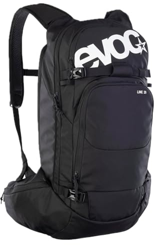 EVOC LINE 20 Tourenrucksack, Skirucksack (NEURALITE SYSTEM, separates Lawinenfach mit Notfallplan, Ski-/Snowboard Befestigungsmöglichkeiten, Hüftgurttaschen, BODY HUGGING), Black