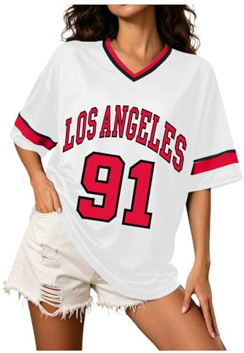 Générique T Shirt de Baseball surdimensionné T Shirt à Manches Courtes pour Femme 91 col en V surdimensionné Streetwear Haut en Jersey Tendance décontracté Tenue de fête Multicolore