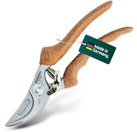 BERGER Handschere Bypass C1760 | Geschmiedete Gartenschere mit geradem Schneidkopf & Korkgriff | Robuste Profi Blumenschere aus Metall mit Einhandverschluss | KWF-zertifiziert | Made in Germany
