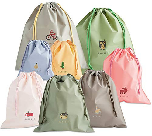 Sac à Cordon De Serrage 8 PCS, Organiseurs De Bagage Sacs, Sac à Cordon Imperméable, Sac Linge Sale Enfant, Pochette à Cosmétiques, Sac De Rangement avec Cordon De Serrage