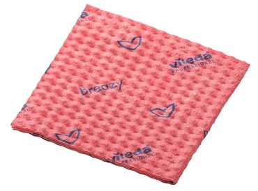 Vileda Professional Breazy Lavette Semi‑Jetable, Rouge, Microfibre avec Technologie Novolon, Structure Ondulée Brevetée, Lot de 25, Codification Couleur HACCP, Nettoyage Professionnel
