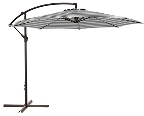 WO Home Furniture Patio Umbrella w Stand 2 PCS 10ft Outdoor Patio Cantilever Hanging Shade Kit (Gray White Stripe)