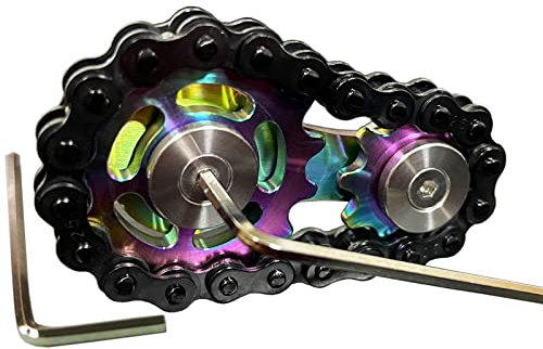Stainless Steel Sprocket Fidgets Chain Fidget Cube Gears Linkage Bike Chain Novelty Fidget Block Kinetic Desk Toy Metal EDC Focus Meditation Break Bad Habits ADHD (Colorful+Black)