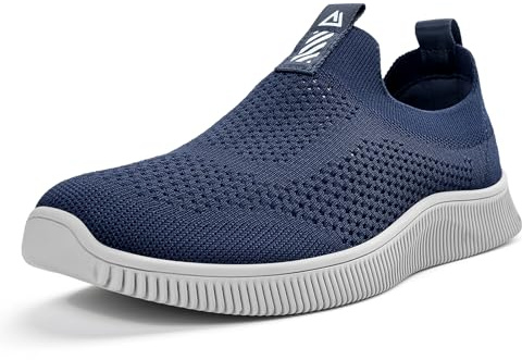 MrToNo Slip On-sneakers för män och kvinnor, sportskor, fitness, gympahall, fritidsskor, ventilerande, lätta joggingskor/löparskor för gator, bekväma, utomhus, promenadskor, Full mörkblå, 45 EU