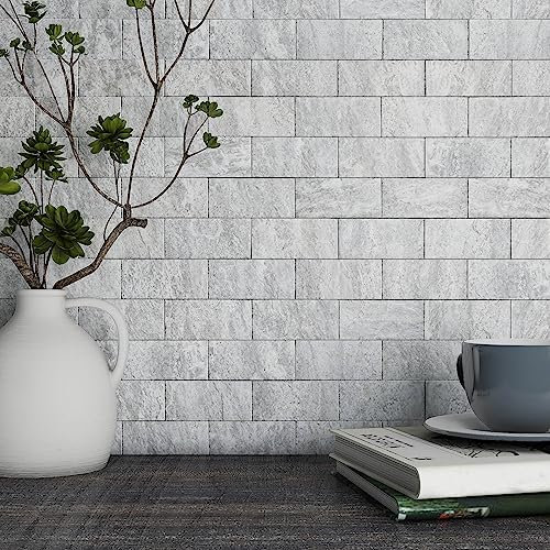 BeNice 3d selbstklebende Wandfliesen Küche Mosaik Fliesen Aufkleber Travertin Stein Effekt Badezimmer Wasserdichte Abziehen und Einfügen(Hellgrau,5Stück)