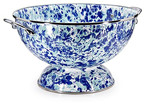 Golden Rabbit Enamelware Large Colander, 5 quart, Ocean