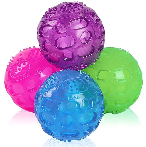 PJDH 3'' Squeaky Dog Toy Balls for Lagre Medium Breed, Indestructible Dog Balls for Playing, Fetching & Retrieving, Durable Aggressive Chewers, 4 PCS Red+Purple+Green+Blue