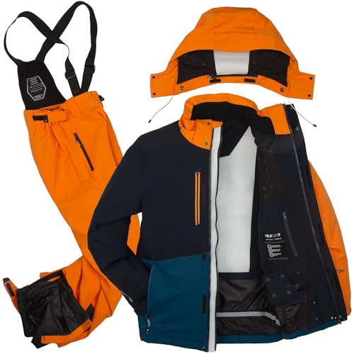 Killtec Herren Skianzug Größe XXL - aus Skijacke schwarz dunkelblau orange und Skihose orange - mit 10000mm Wassersäule - wasserdicht, atmungsaktiv