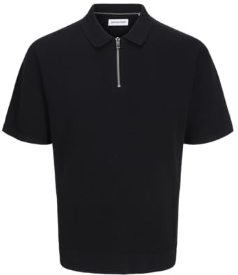 JACK & JONES Jjtroy Knit Polo zippé, Noir, M