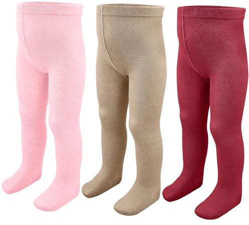 ZERULETS Lot de 3 paires de collants en coton pour bébé fille garçon 0-24 mois, 18-24 mois