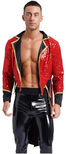 Freebily Costume Domatore Circo Uomo Tailcoat Showman Giacca Frac da Circo con Paillettes Cappotto Gotico Steampunk Blazer Mago Ringmaster Costume Carnevale Halloween Rosso XL
