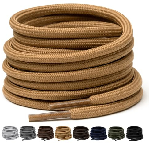 Puzeam 2 Paires de Lacets Ronds 4 mm pour Bottes et Chaussures de Randonnée, Solides pour Baskets - Brun Clair 120