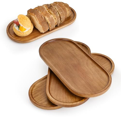 Aramanara 4 pcs Oval Wooden Tray, Wooden Display Board, Wood Serving Boards for Display Coffee, Tea, Snacks, Cheese, Sushi(29 cm x 13 cm x 1.5 cm)
