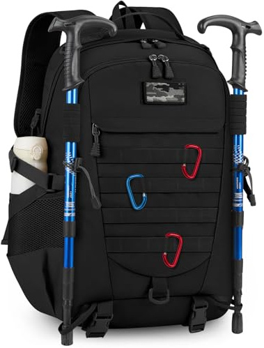 RAINSMORE Militär Rucksack 43L Trekkingrucksack Tactical Backpack Große Molle Military Wanderrucksäcke für Outdoor Camping Taktischer Assault Wandern Reisen Schwarz