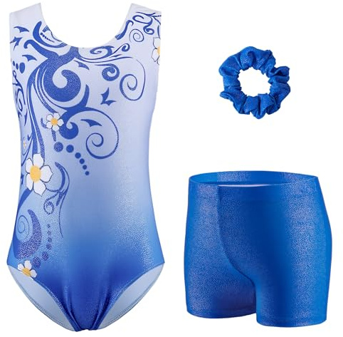 Zaclotre Gymnastics Leotards for Girls Sparkly Sleeveless Dance Unitards Biketards with Gym Shorts