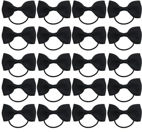 20 Pieces Black Hair Accessories, Blacks Hair Bow, Blacks Bows for Hair, Girls Bobbles Bows School Bands, Elastics Hair Bands for Girls, Small Ribbon Clips Hairbands Holder Set (Black)