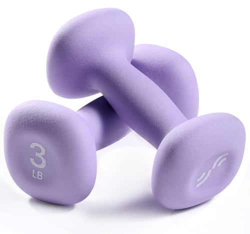 Sportneer Neoprene Dumbbells Set of 2, 2,3, 5, 8, 10lb Hand Weights for Women, Non-Slip Ergonomic Design, Anti-Roll Square Shape at home weights for women (Purple, 3lb-pair)