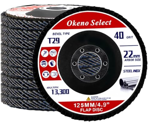 Okeno Select 10 Stück Fächerscheibe 125 Korn 40, Fächerscheiben 125mm, Fächerschleifscheibe, T29 Schneiden Schleifscheiben, Lamellenscheiben, Fächerscheibe für Metall Holz Stahl Schnelles Präzises