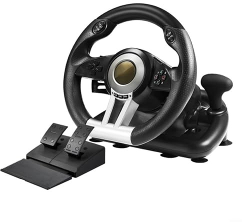 Volante de juegos ABS para PC, PS4, Nintendo Switch y Xbox One, diseño ergonómico con detalles en negro y naranja, incluye pedal lineal (negro)
