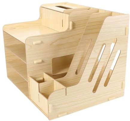 GRIRIW Organizador de Escritorio Madera con Múltiples Compartimentos Resistente y Fácil de Limpiar Estante para Archivos y Documentos para Oficina Estudio y Hogar Diseño Sencillo y