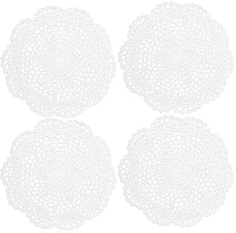 4 PCS White Vintage Crochet Doilies, Cotton Lace Doilies Handmade Knitted Coaster, 7.48 Inch Round Placemats for Home Kitchen Dining Room Wedding Party Decoration