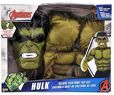 Avengers - Disfraz de Hulk infantil, con pecho, máscara y guantes, talla M (Rubie's Spain 34101)
