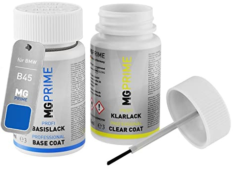 MG PRIME Billack lackstift för BMW B45 Estorilblau II Metallic + klarlack