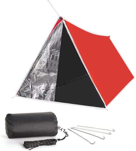 LYN Life-Saving Equip: Instant 2 Person Survival Emergency Shelter Tent,Thermal Reflective Waterproof Windproof Fireproof Lightweight Bugout, with Paracord+Stake for Car Camping,Hiking,First Aid&Snow