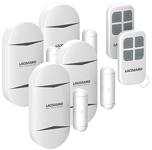 LACORAMO Türalarm und Fensteralarm MIT 2 Fernbedienungen -130 Db Sirene,Drahtlose Home Security Alarmanlage Magnetsensor - Alarmmodus Oder Benachrichtigungsmodus (4 Alarm 2 Fernbedienungen)
