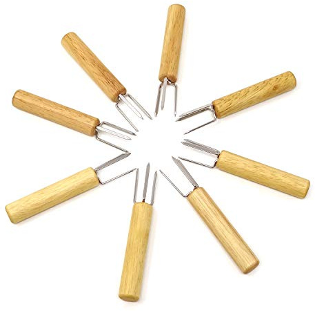 Honbay 8PCS Stainless Steel Corn Holders Corn Cob Holders Corn Forks with Wood Handle for Home Cooking, BBQ Grill