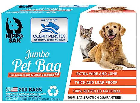 Hippo Sak® Extra Large Pet Poop Bags with Dispenser, Made with Ocean Plastic, 200 Count