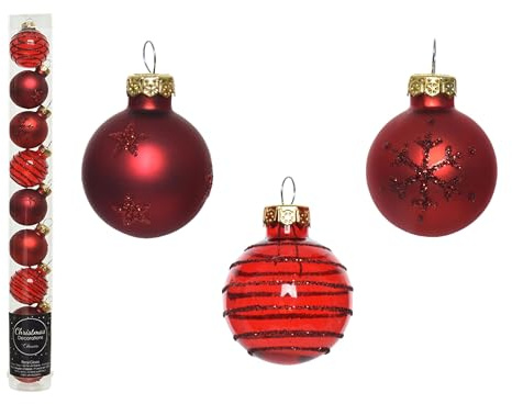 Kaemingk Mini-Glaskugeln, dekoriert, Rot, 9 Stück
