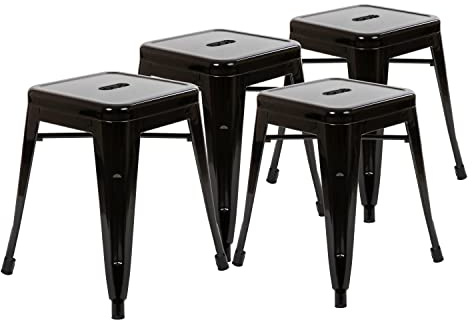 Flash Furniture Metal Dining Table Height Stool - Backless Black Kai Commercial Grade Stool - 18 Inch Stackable Dining Chair - Set of 4