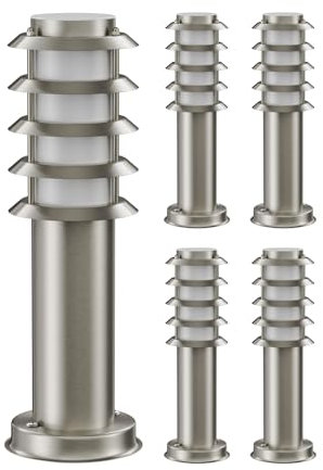 ledscom.de 5 pièces Lumière de chemin/Borne d'éclairage PORU pour l'extérieur, IP44, grille, 39 cm, inox, 1x E27 max. 40W