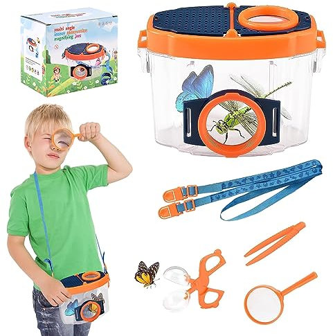 Towwoo Forscherset für Kinder, Becherlupe Set, Insekten Beobachtungsbox für Kinder mit 4,5-facher Lupe, Pinzette und Bug Catcher, Tragbare Insektenfänger Draussen Forscherset Exploration Spielzeug