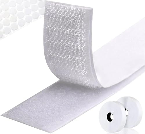 HOMENATUR Belcro Adhesivo Doble Cara Fuerte - Cinta Y Puntos Redondos - 2 Rollos Colores Blanco y Negro - Tela Bucle y Gancho - Kit Belcro Mosquitera Extrafuerte (20mm x 8m, Blanco)
