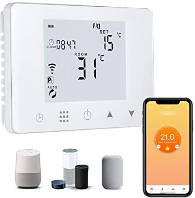 domyno TERMOSTATO WIFI SMARTPHONE APP ALEXA GOOGLE CRONOTERMOSTATO INTELLIGENTE CALDAIA DA PARETE ALIMENTAZIONE 90-240 Vac (display ENGLISH)
