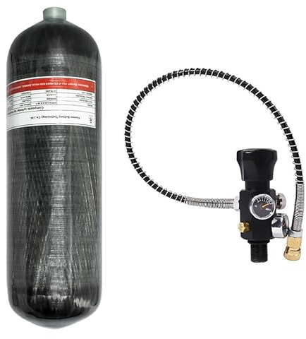 TUXING 6,8 l/414 ci Kohlefaser-Paintball-HPA-Lufttank, 4500 psi PCP-Luftsystem, Doppelmanometerventil, 24-Zoll-Hochdruckschlauch mit doppeltem Schnelltrenner