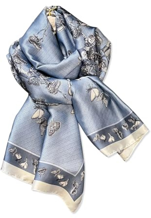 LumiSyne Foulard En Soie Femme Imprimé Papillon Motif Fleur Style Élégant Luxueux Grand Écharpe Foulard Longue Légère Chaude Étole Hijab Châle De Protection Solaire Toutes Les Saisons